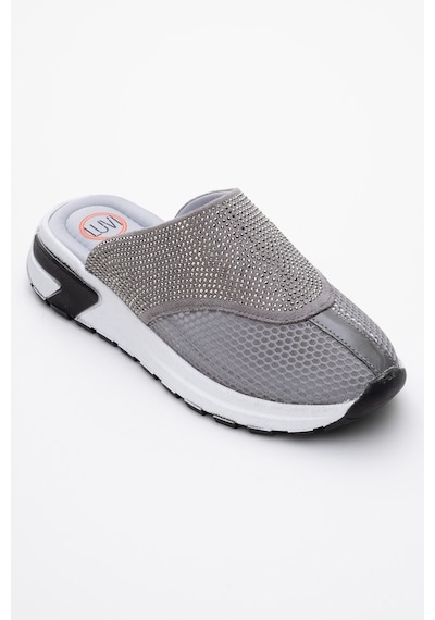 Luvishoes Glea Gri Taşlı Fileli Burnu Kapalı Kadın Terlik Gri