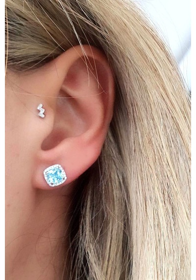 Sky Diamond Blue Aquamarin Taşlı 925 Ayar Gümüş Küpe