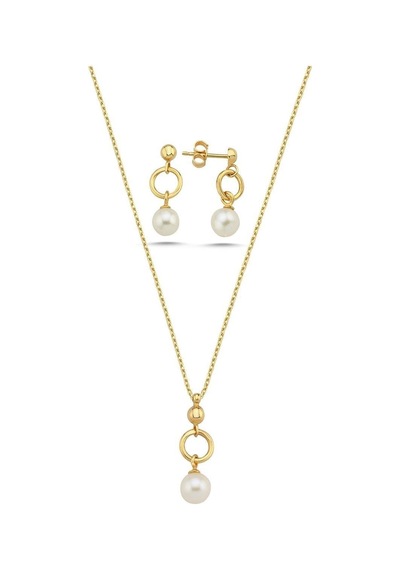 7,5 Mm Halka Doğal İnci Küpe Kolye İkili Set