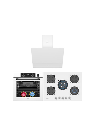 Simfer  8245 - 3751 - 8704 0+10 Fonksiyon Steam Master Beyaz 3'lü Ankastre Set