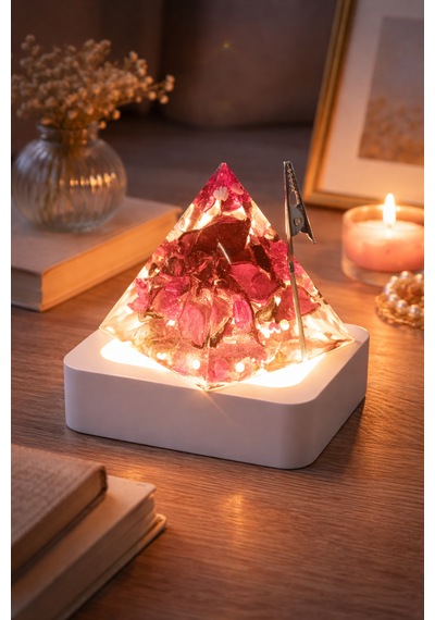 Epoksi Piramit Led Lamba & Not Fotoğraf Tutucu Romantik Masaüstü Dekor 02