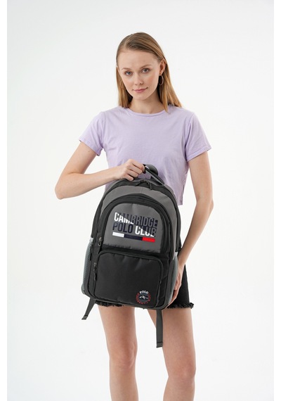 Benittokids Cambridge Polo Club Minimalist Tasarım Unisex Çok Gözlü Sırt Çantası Gri