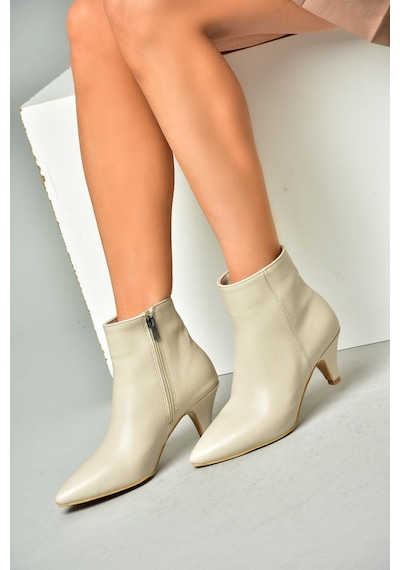 Fox Shoes R404710009 Bej Alçak Topuklu Kadın Bot Bej