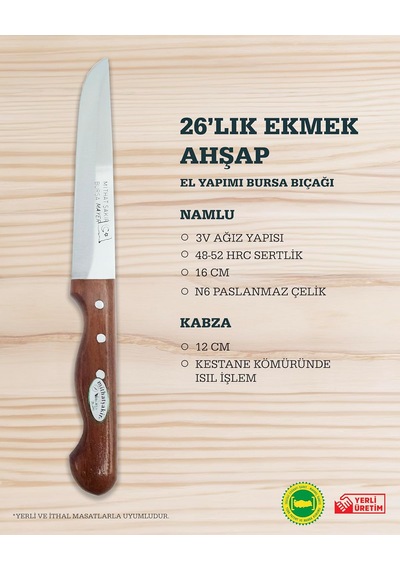 Mithat Şakir 26'lık Ekmek Ve Salata Bıçağı Ahşap Saplı