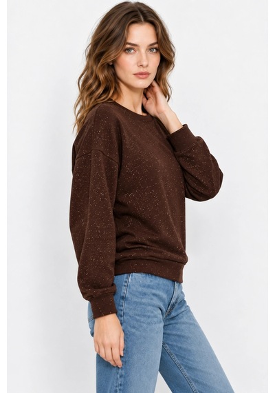 Mevese Yaldız Baskılı Zincirli Ve Fularlı Kadın Oversize Modal Sweatshirt - Acı Kahve Acı Kahverengi