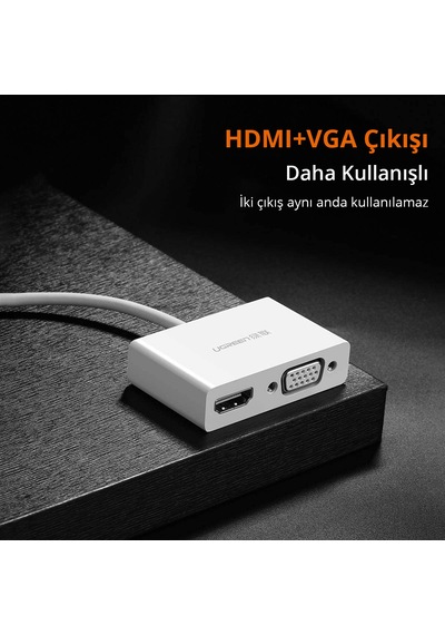 Ugreen Type C To Hdmı + Vga Dönüştürücü Adaptör, Beyaz, 30843