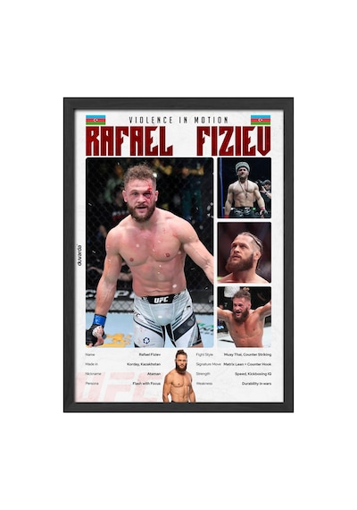 Rafael Fiziev Ufc Siyah Ahşap Çerçeveli Poster, Dekoratif Dövüş Duvar Tablosu