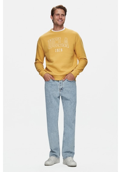 Ucla Sandhıll Sarı Bisiklet Yaka Nakışlı Loose Fit Erkek Sweatshirt Sarı