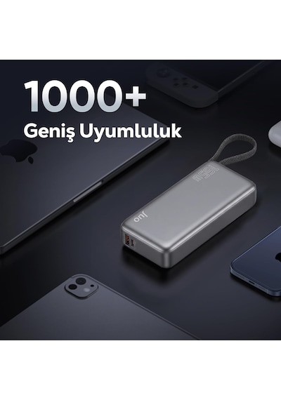 20000mah 165w Led Ekranlı Type-c Kablolu Powerbank Usb-a + Usb-c Macbook Notebook Telefon Taşınabilir Pd Hızlı Şarj Cihazı