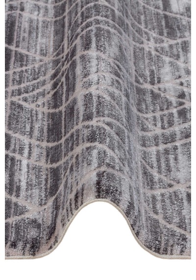 Geometrik Desenli Nar Yumuşak Dokulu Akrilik Oval Halı Nr02 Antrasit