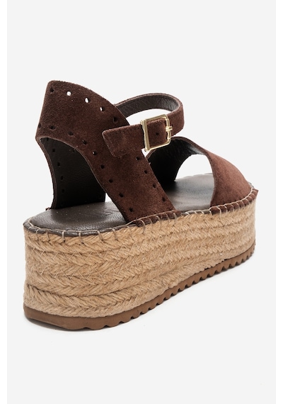 Luvishoes Serez Kahve Süet Hakiki Deri Kadın Hasır Dolgu Taban Sandalet Kahverengi