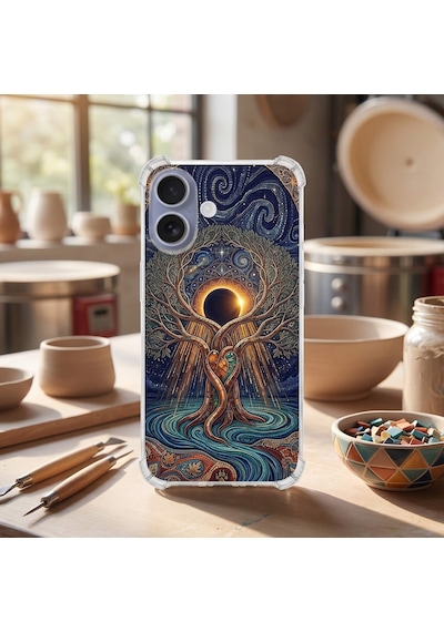 Printify Tecno Spark7t İle Uyumlu Simya Serisi Kozmik Denge Tasarımlı Uv Baskılı Köşe Korumalı Antişok Kılıf Şeffaf