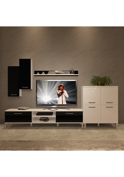Decoraktiv Eko 6 Mdf Dvd Krom Ayaklı Tv Ünitesi Tv Sehpası Beyaz - Siyah