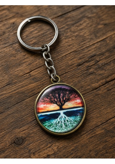 Hayat Ağacı Desenli Metal Anahtarlık Unisex Vintage Tasarım