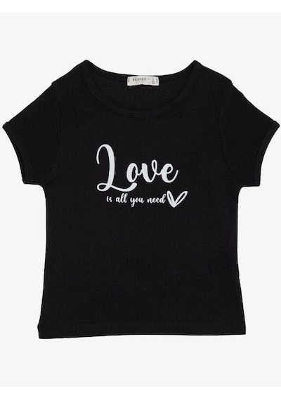 Breeze Kız Çocuk Pamuklu Love Yazılı T-shirt-14035 Siyah