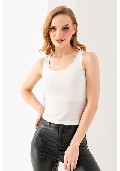 Giysa Kadın Askılı Bisiklet Yaka Basic Bluz Beyaz - 25y 2409 Beyaz