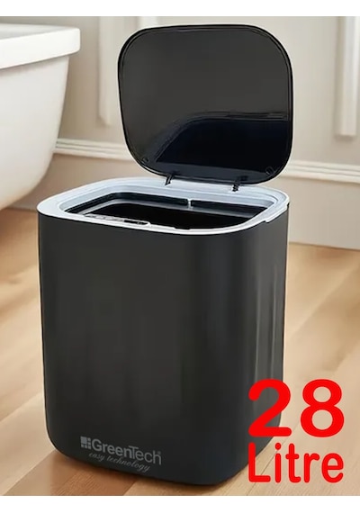 Greentech Sensörlü 28 Litre Çöp Kovası Şarj Edilebilir Lityum Pilli / Gt-sc07s Siyah