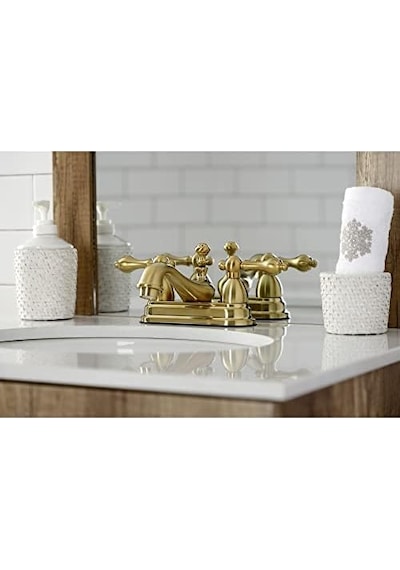 Brass Ks3607al Restorasyon 4" Centerset Banyo Bataryası, Fırçalanmış Pirinç, 6.38 X 4.5 X 3.06