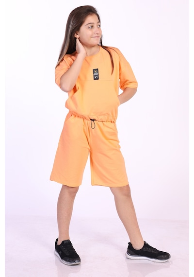 Toontoy Kids Toontoy Kız Çocuk Cepli Şortlu Takım Turuncu