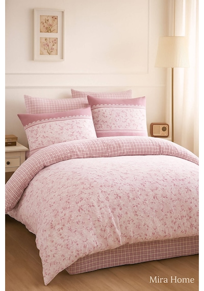 Çift Kişilik Pamuklu Nevresim Takımı Romantic Pink Çiçekli Renkli