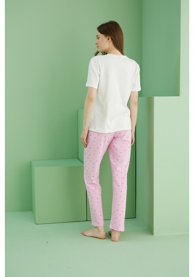 Siyah İnci Pamuklu Bisiklet Yaka Örme Pijama Takım25117085 Ekru