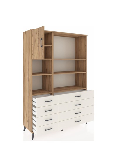 Hyperion Dolap 7 Raflı 8 Çekmeceli Tek Kapaklı 132x44x195 Ça... Çam