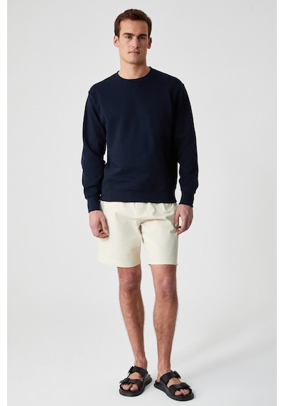 Grımelange Bonell Erkek %100 Pamuk Relaxed Bisiklet Yaka Uzun Kollu Lacivert Sweatshirt Lacivert