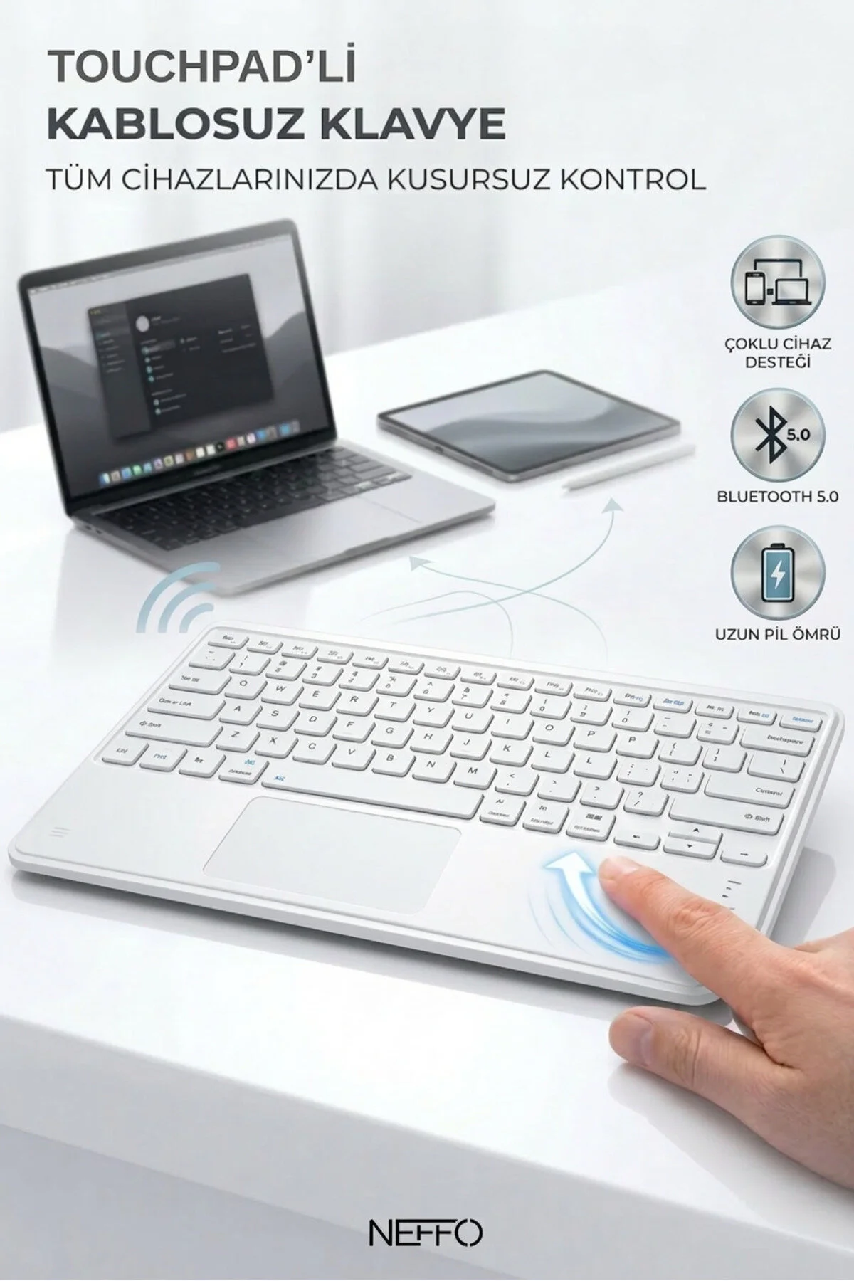 Touchpadli Kablosuz Klavye Sessiz Tuş Bilgisayar Tablet
