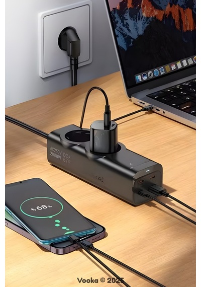 6in1 67w Gan Akıllı Priz 3a Hızlı Şarjlı Masaüstü Çoklu Şarj İstasyonu 3 Type-c + 1 Usb + 2 Acpriz