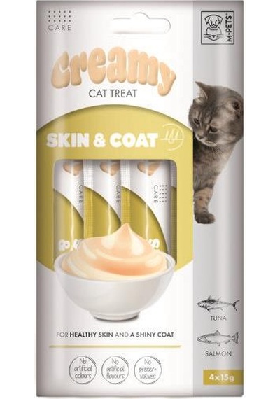 M-pets Creamy Skin Coat Somonlu Ve Tuna Balıklı Kedi Ödülü 4x15 Gr