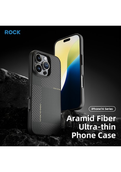 Rock Apple Uyumlu iPhone 16 Pro Ultra İnce Aramid Fiber Kılıf Siyah Siyah