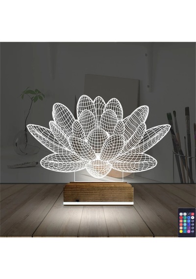 Luvivia Lotus Çiçek Yoga 3d Lamba - Masa Gece Lambası Şeffaf