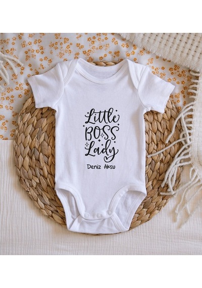 Bitmeyenkartus Bk Kids Isimli Little Boss Lady Tasarımlı Bebek Body Zıbın - Mode Beyaz