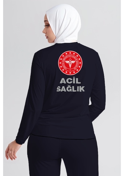 Lacivert 112 Acil Sağlık Bisiklet Yaka Uzun Kollu Tişört Unisex