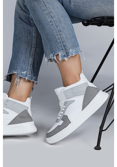 Jump 29100 Yüksek Bilekli Gri - Beyaz Kadın Sneaker Günlük Spor Ayakkabı Gri - Beyaz
