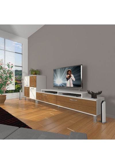 Decoraktiv Ekoflex On Slm Krom Ayaklı Tv Ünitesi Tv Sehpası Beyaz - Ceviz Decoraktiv Ekoflex On Slm Krom Ayaklı Tv Ünitesi Tv Sehpası Beyaz - Ceviz