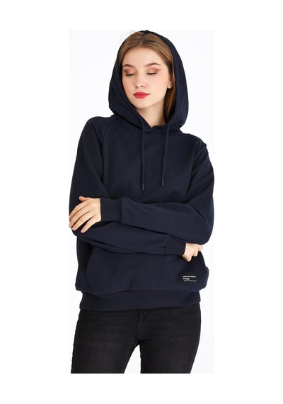 Comeor Kadın Lacivert Basic Kapüşonlu Regular Fit Rahat Sweatshirt 001