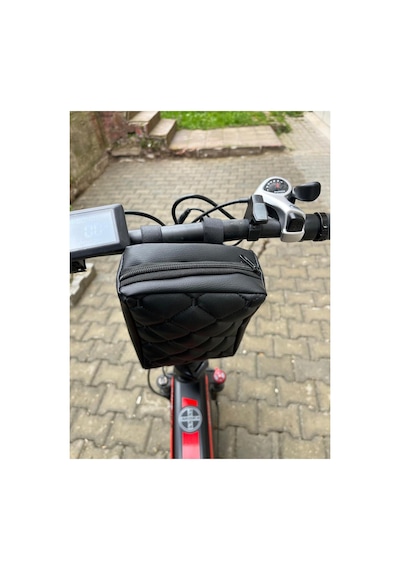 Elektrikli Bisiklet Çanta - Deri Çanta - Scooter Çanta-saklama Alanı Siyah