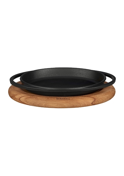 Lava Döküm Oval Sahan Döküm Demir Yekpare Çift Kulplu Kayın Servis Ahşabı Ölçü 21x14cm.