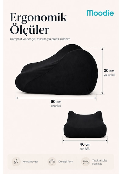 Çiftler İçin Ergonomik Pozisyon Destek Yastığı, Yakınlık Ve Konfor Kama Yastığı 60x40x30 Cm Siyah