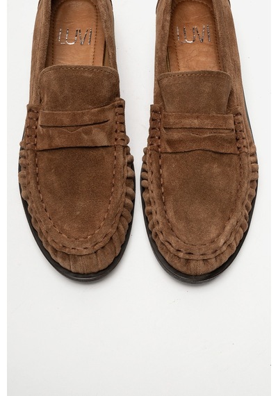 Luvi Shoes Chen Toprak Süet Hakiki Deri Kadın Loafer Ayakkabı