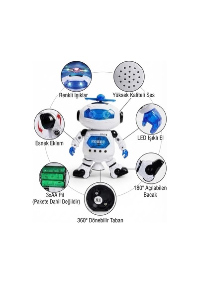 360 Derece Döner Tabanlı, Renkli Işıklı Ve Müzikli Kızılötesi Sensörlü Dansçı Robot