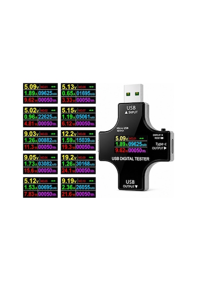 12'si 1 Arada Usb & Type-c Dijital Güç Ölçer Test Cihazı Voltaj, Akım, Watt, Kapasite Ölçer Pd/qc Uyumlu