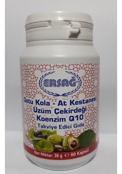 Ersağ Gotu Kola. At Kestanesi. Üzüm Çekirdeği. Koenzim Q10 Içeren