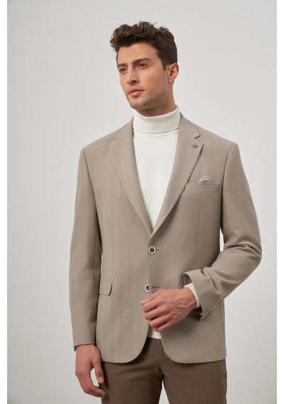 İmza Sütlü Kahverengi Baskılı Gabardin Mono Yaka Tam Astar Çift Yırtmaç 2 Düğme 4 Drop Comfort Fit Classic Ceket 1002245157 Sütlü Kahverengi
