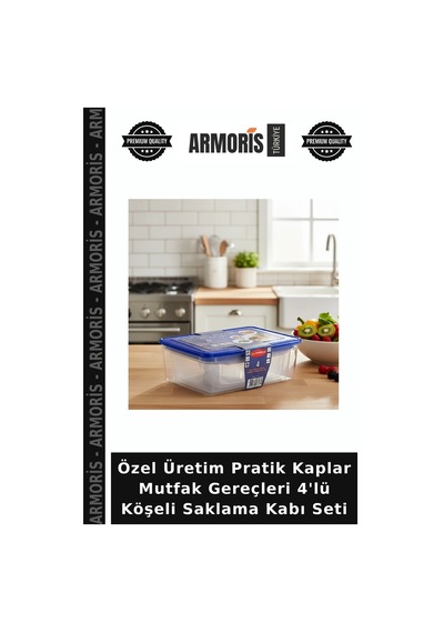 Özel Üretim Pratik Kaplar Mutfak Gereçleri 4'lü Köşeli Saklama Kabı Seti Çok Renkli