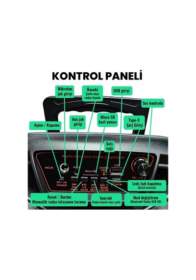 Upway Led Işıklı Mikrofonlu Şarjlı Bluetooth Hoparlör 10w Tf Usb Aux Tws 8 İnç Bass Woofer