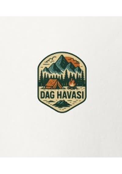 Wildstyle Dağ Havası Renkli Vintage Dağ Doğa Kamp Rozet Baskılı Unisex Bisiklet Yaka Pamuklu Tişört Beyaz