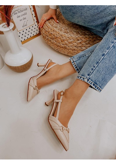 Ervanın Butiği Bej Deri Moss Toka Detay Kadın Stiletto-3649
