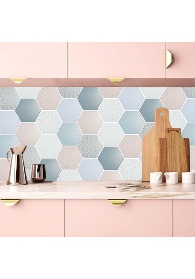 İbm9920 Mutfak Tezgah Arası Kendinden Yapışkanlı Folyo Kaplama Mermer Desen Altıgen Geometrik 60cmx100cm